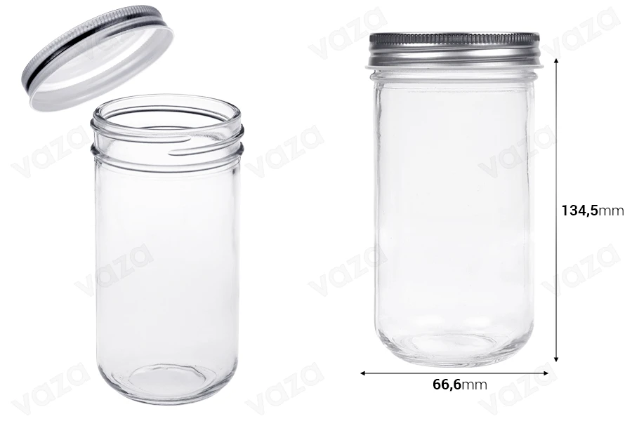 Γυάλινο βάζο 350 ml με ασημί καπάκι αλουμινίου - 6 τμχ Γυάλινο βάζο 350 ml με ασημί καπάκι αλουμινίου - 6 τμχ-εικόνα_διαστάσεις