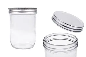 Barattolo in vetro 450 ml con coperchio in alluminio argento - 6 pz-1