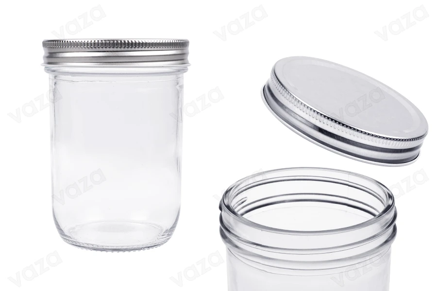 Kavanoz qelqi 450 ml me kapak alumini ngjyrë argjendi - 6 copë Kavanoz qelqi 450 ml me kapak alumini ngjyrë argjendi - 6 copë-imazh_produkt