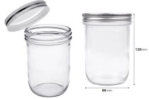 Γυάλινο βάζο 450 ml με ασημί καπάκι αλουμινίου - 6 τμχ