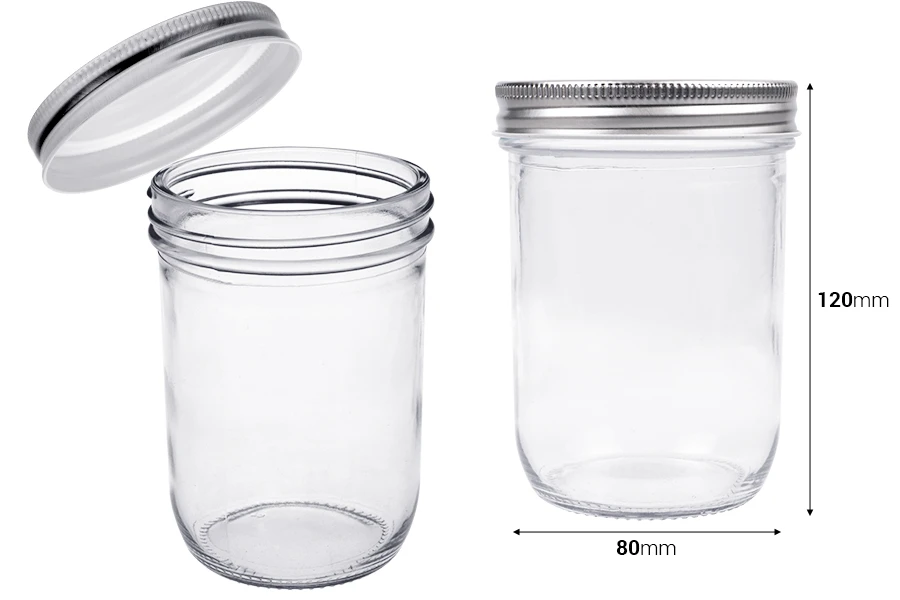 Γυάλινο βάζο 450 ml με ασημί καπάκι αλουμινίου - 6 τμχ