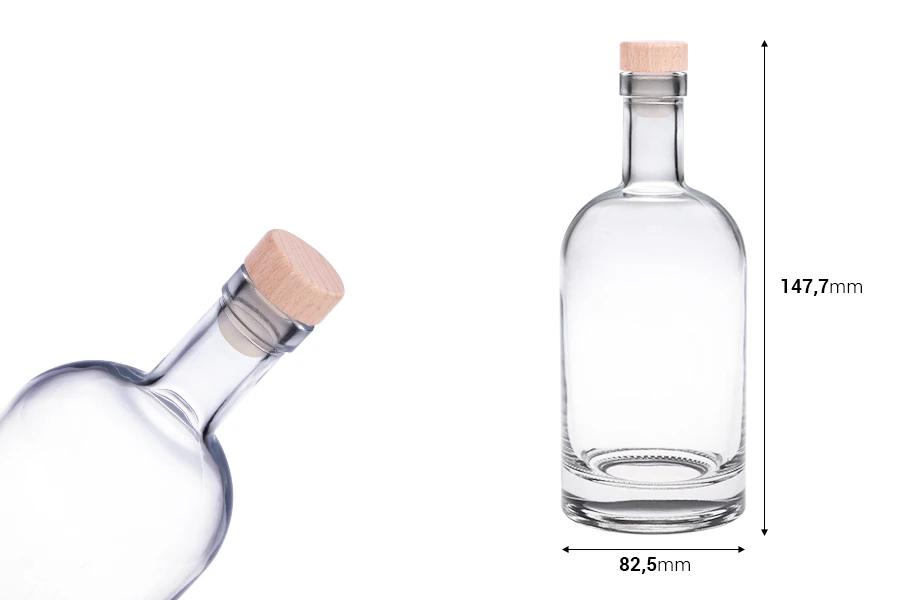 Γυάλινο στρογγυλό μπουκάλι 500 ml με φελλό σιλικόνης με ξύλινη κεφαλή