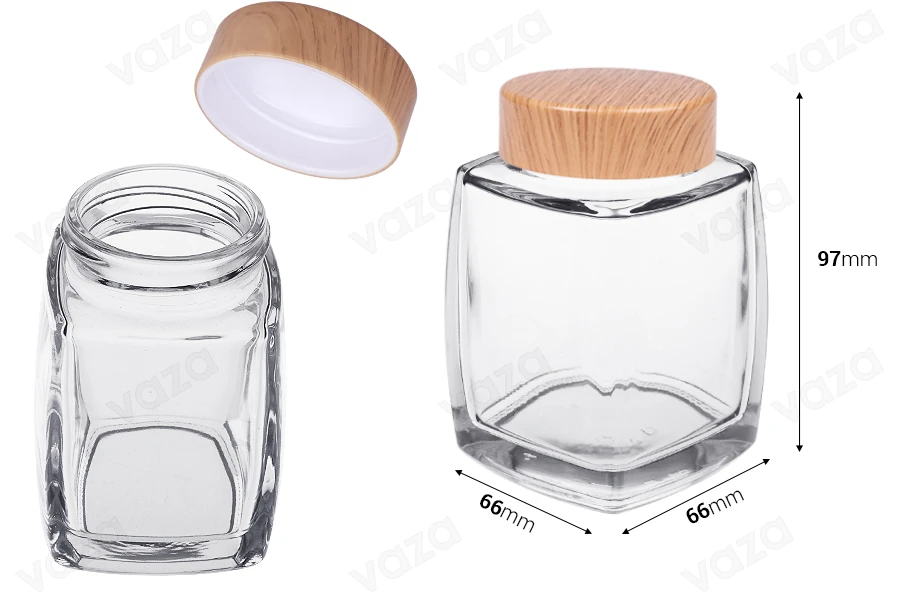 Kavanoz qelqi 180 ml me kapak plastik në dizajn druri - 6 copë-imazh_dimensione