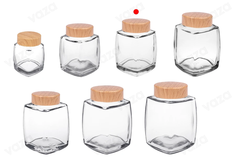 Kavanoz qelqi 180 ml me kapak plastik në dizajn druri - 6 copë-imazh_grup