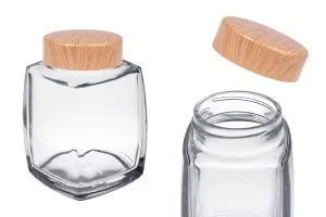 Glasdose 280ml mit Kunststoffdeckel im Holzdesign - 6 Stk-1