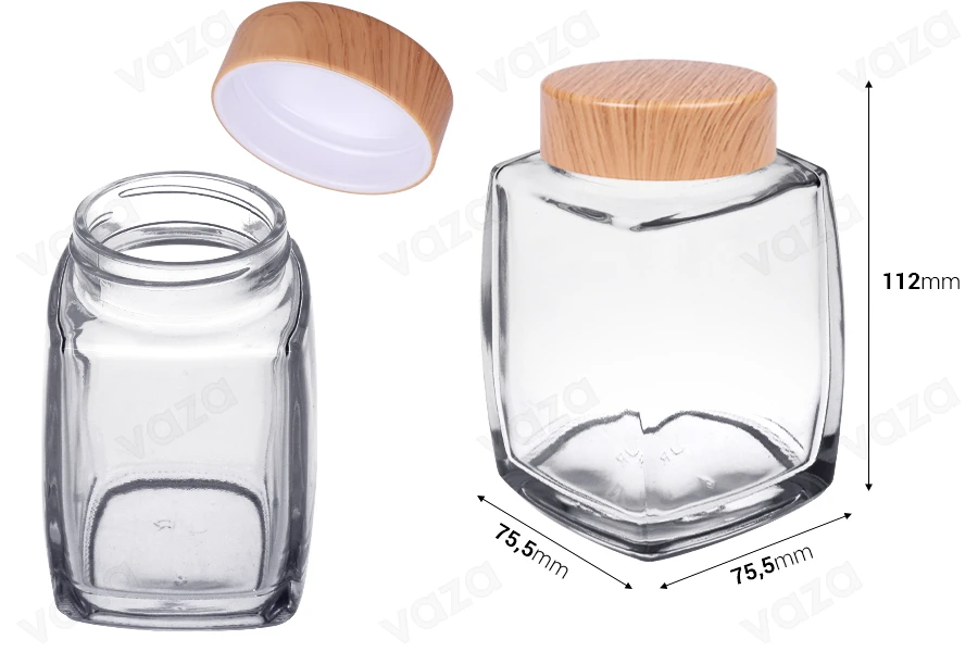 Γυάλινο βάζο 280 ml με πλαστικό καπάκι σε σχέδιο ξύλου - 6 τμχ Γυάλινο βάζο 280 ml με πλαστικό καπάκι σε σχέδιο ξύλου - 6 τμχ-εικόνα_διαστάσεις