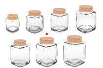 Γυάλινο βάζο 500 ml με πλαστικό καπάκι σε σχέδιο ξύλου - 4 τμχ