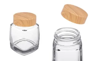 Glasdose 50ml mit Kunststoffdeckel im Holzdesign - 6 Stk-1