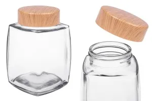 Glasdose 750ml mit Kunststoffdeckel im Holzdesign - 4 Stk-1