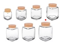 Γυάλινο βάζο 750 ml με πλαστικό καπάκι σε σχέδιο ξύλου - 4 τμχ