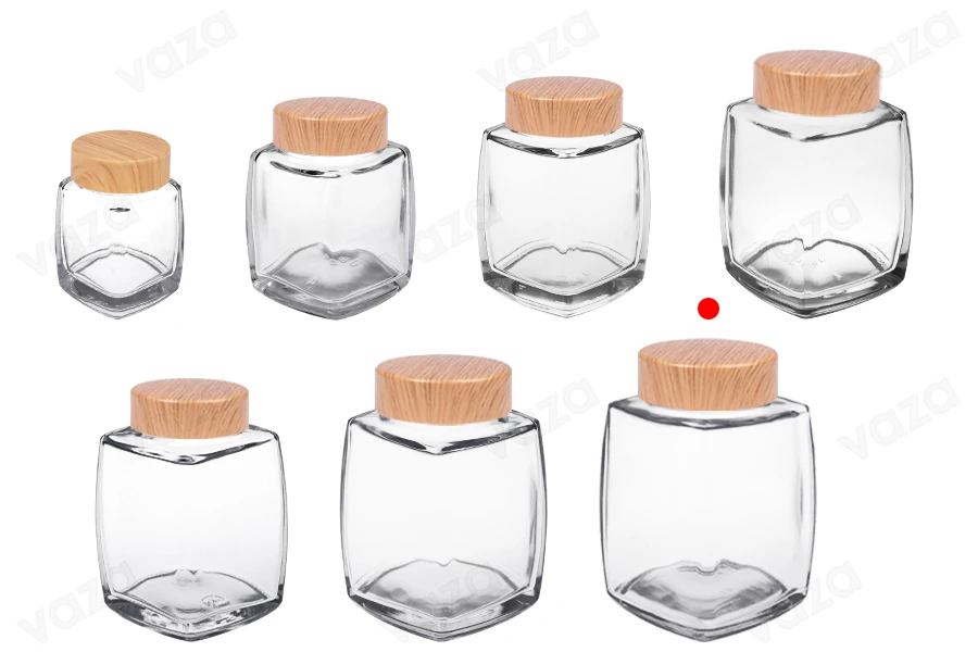Γυάλινο βάζο 750 ml με πλαστικό καπάκι σε σχέδιο ξύλου - 4 τμχ-εικόνα_σύνθεση