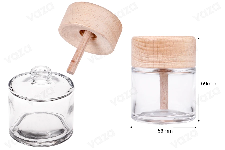 Γυάλινο διάφανο μπουκαλάκι 50 ml με ξύλινο καπάκι για αρωματικό χώρου Γυάλινο διάφανο μπουκαλάκι 50 ml με ξύλινο καπάκι για αρωματικό χώρου-εικόνα_διαστάσεις