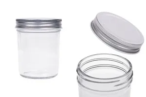 Barattolo in vetro 200 ml con coperchio in alluminio argento - 6 pz-1