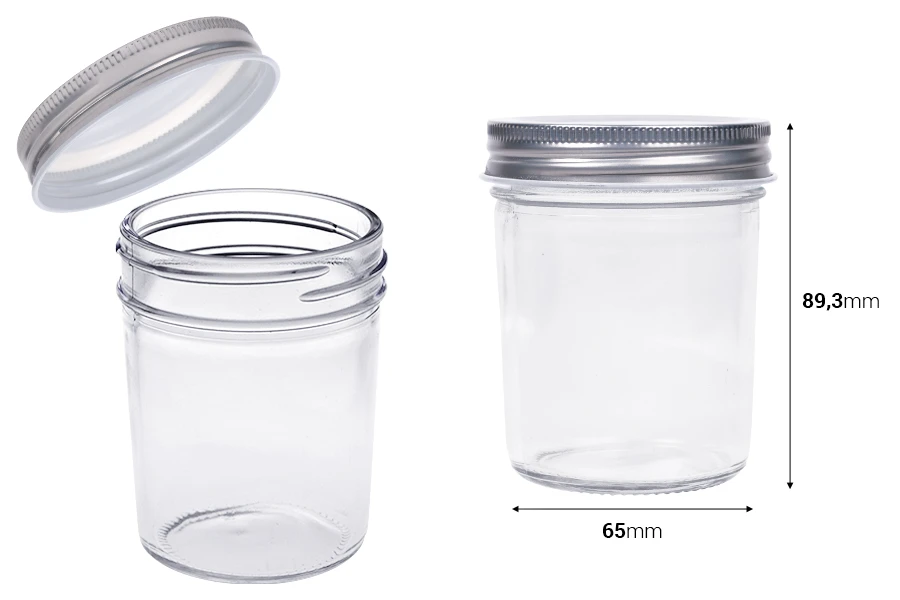 Γυάλινο βάζο 200 ml με ασημί καπάκι αλουμινίου - 6 τμχ Γυάλινο βάζο 200 ml με ασημί καπάκι αλουμινίου - 6 τμχ
