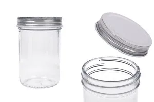 Barattolo in vetro 250 ml con coperchio in alluminio argento - 6 pz-1