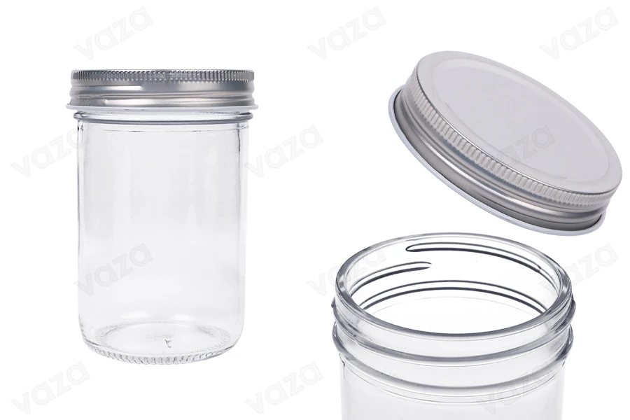 Kavanoz qelqi 250 ml me kapak alumini ngjyrë argjendi - 6 copë Kavanoz qelqi 250 ml me kapak alumini ngjyrë argjendi - 6 copë-imazh_produkt