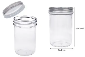 Barattolo in vetro 250 ml con coperchio in alluminio argento - 6 pz-2