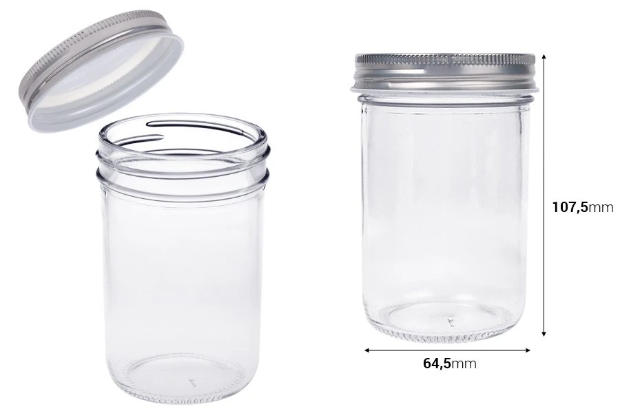 Γυάλινο βάζο 250 ml με ασημί καπάκι αλουμινίου - 6 τμχ Γυάλινο βάζο 250 ml με ασημί καπάκι αλουμινίου - 6 τμχ