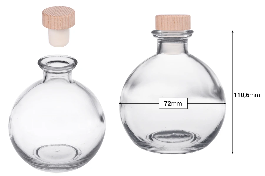 Γυάλινο σφαιρικό μπουκάλι 250 ml με φελλό σιλικόνης με ξύλινη κεφαλή Γυάλινο σφαιρικό μπουκάλι 250 ml με φελλό σιλικόνης με ξύλινη κεφαλή