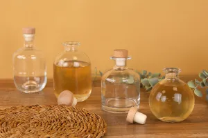 Glass spherical bottle 250 ml with silicone cork with wooden head-3