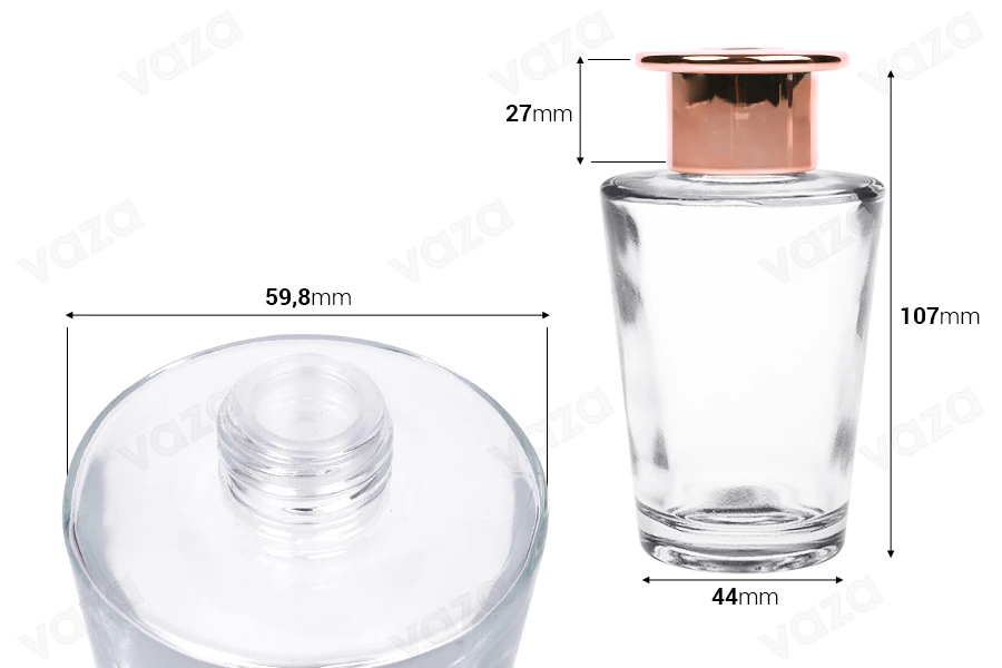 Shishe qelqi 100 ml me unazë dhe tapë për aromatizues ambienti -imazh_dimensione