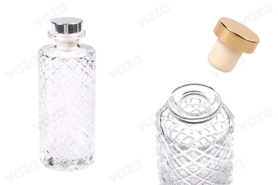 Embossed glass decorative bottle 170 ml for reed diffuser with silicone cork-image_product