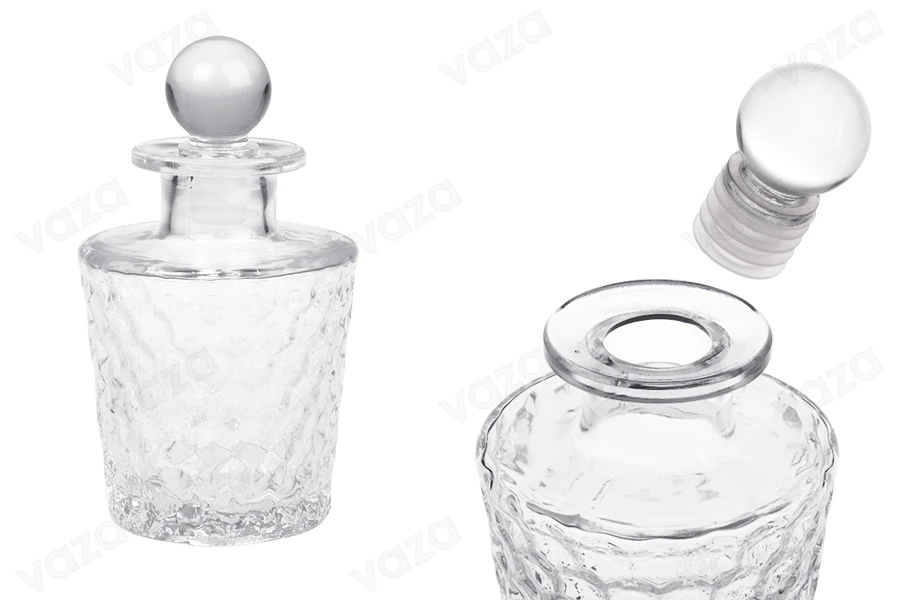 Γυάλινο ανάγλυφο μπουκαλάκι 150 ml με γυάλινο πώμα-εικόνα_προϊοντική