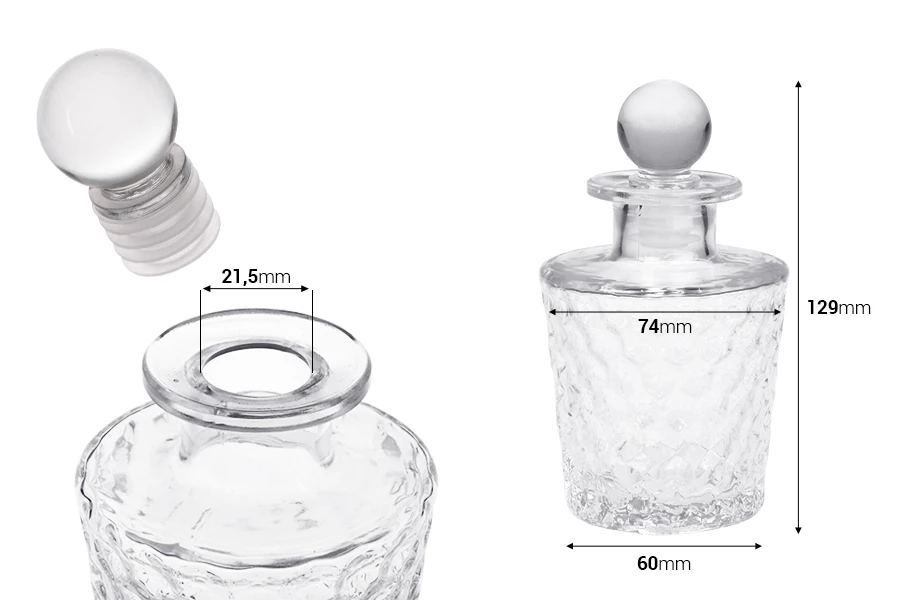 Γυάλινο ανάγλυφο μπουκαλάκι 150 ml με γυάλινο πώμα Γυάλινο ανάγλυφο μπουκαλάκι 150 ml με γυάλινο πώμα