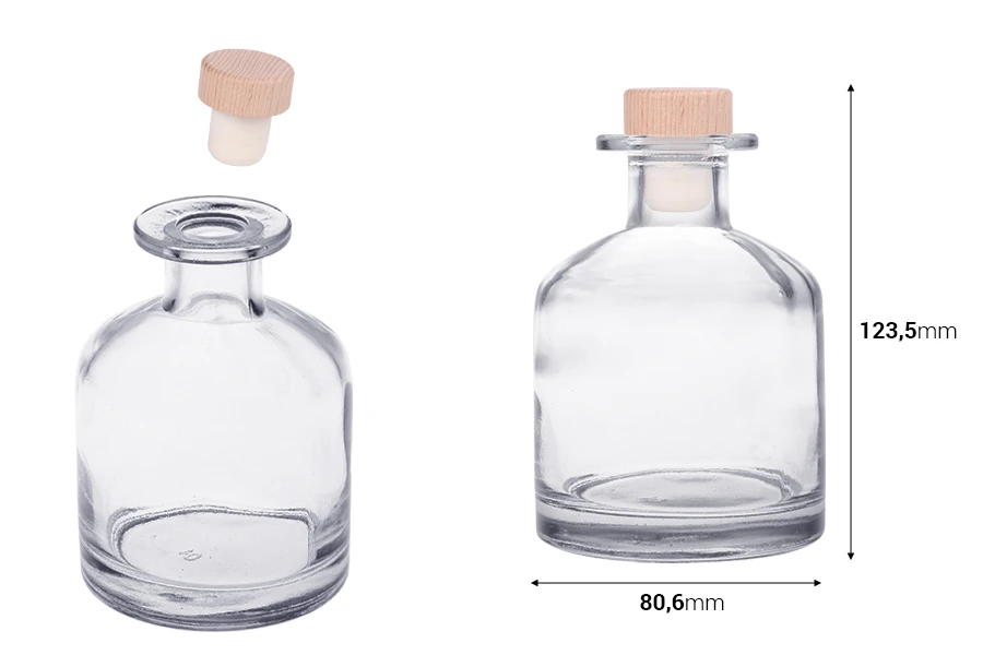 Κομψό γυάλινο μπουκάλι 250 ml με φελλό με ξύλινη κεφαλή Κομψό γυάλινο μπουκάλι 250 ml με φελλό με ξύλινη κεφαλή