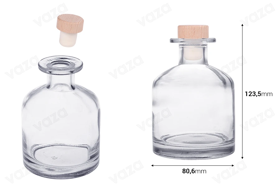 Elegant 250ml corked glass bottle with wooden head-image_dimensions