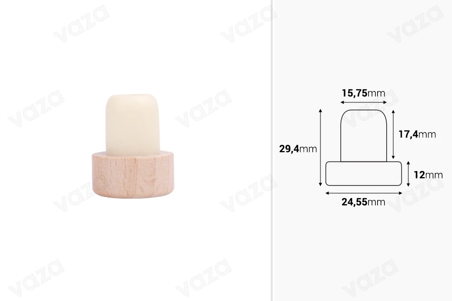 Bouchon rond en silicone synthétique avec tête en bois - Ф 16 mm Bouchon rond en silicone synthétique avec tête en bois - Ф 16 mm-photo_dimensions
