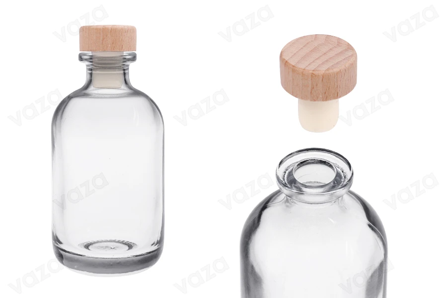 100ml transparent glass bottle with silicone cork with wooden head-image_product