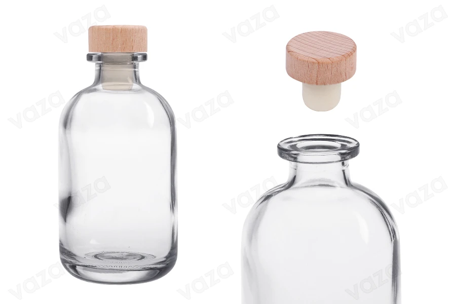 250 ml transparente Glasflasche mit Silikonkorken mit Holzkopf 250 ml transparente Glasflasche mit Silikonkorken mit Holzkopf-produktbild