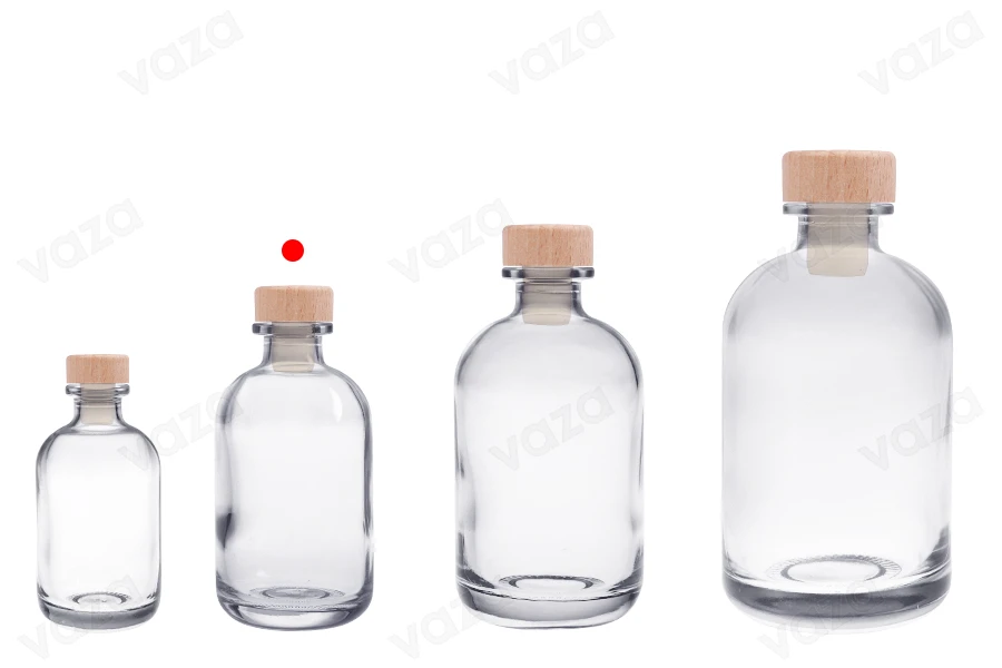 250 ml transparente Glasflasche mit Silikonkorken mit Holzkopf 250 ml transparente Glasflasche mit Silikonkorken mit Holzkopf-bildgruppe