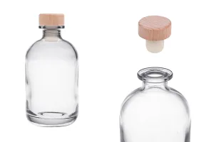 375 ml Klarglasflasche mit Silikonstopfen und Holzkopf-1