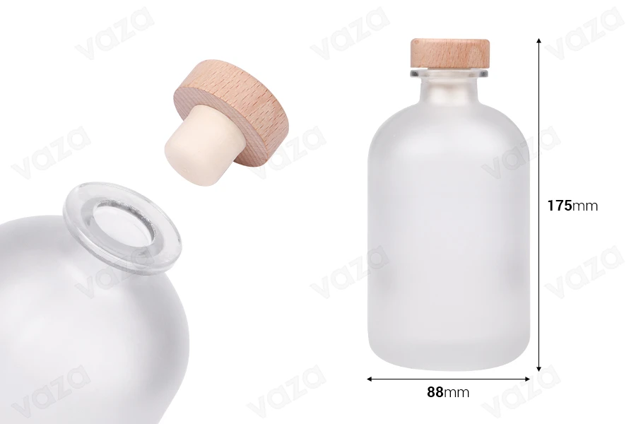 Γυάλινο μπουκάλι 500 ml αμμοβολής με φελλό σιλικόνης με ξύλινη κεφαλή Γυάλινο μπουκάλι 500 ml αμμοβολής με φελλό σιλικόνης με ξύλινη κεφαλή-εικόνα_διαστάσεις