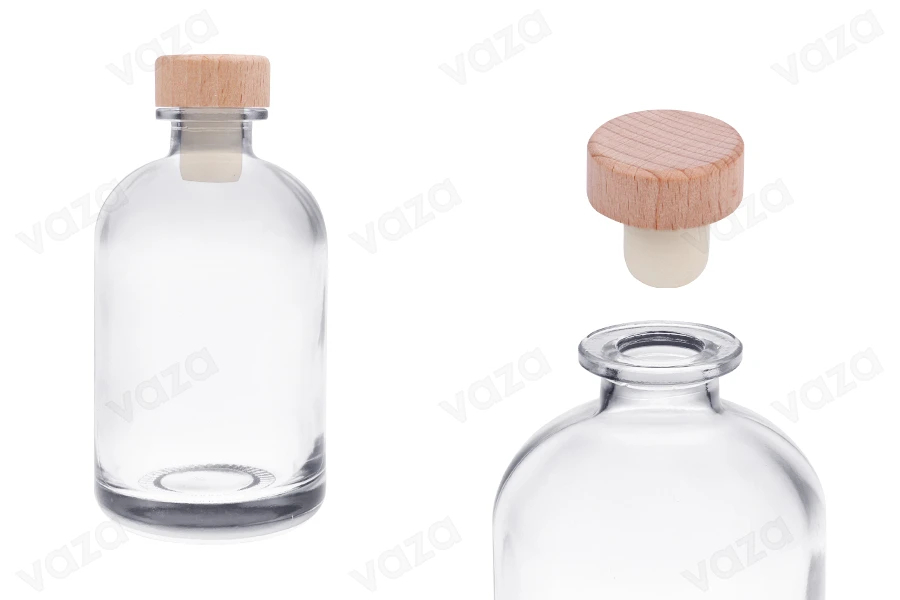500ml transparente Glasflasche mit Silikonkorken mit Holzkopf 500ml transparente Glasflasche mit Silikonkorken mit Holzkopf-produktbild