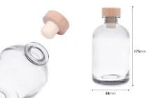 Γυάλινο μπουκάλι διάφανο 500 ml με φελλό σιλικόνης με ξύλινη κεφαλή