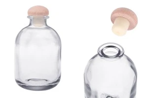 Bouteille en verre 370 ml avec bouchon en silicone avec tête en bois-1