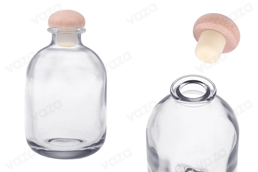 Glasflasche 370 ml mit Silikonkorken mit Holzkopf-produktbild