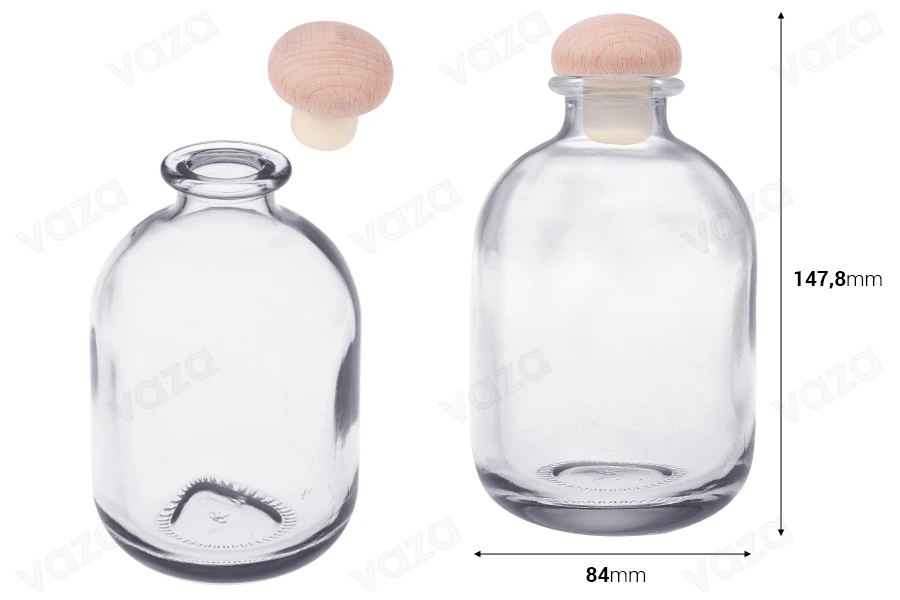 Glasflasche 370 ml mit Silikonkorken mit Holzkopf-bildabmessungen