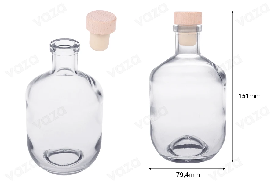 Glass bottle 330 ml with silicone cork and wooden head-image_dimensions