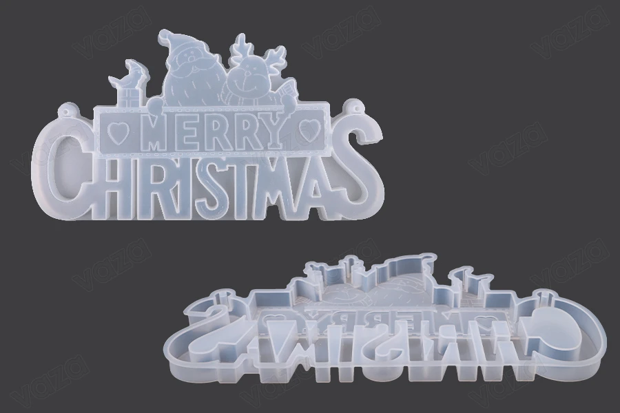 Stampo in silicone Merry Christmas con Babbo Natale e il pupazzo di neve Stampo in silicone Merry Christmas con Babbo Natale e il pupazzo di neve-εικόνα_προϊοντική
