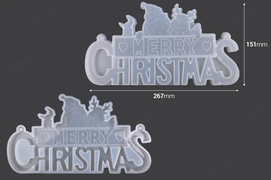 Stampo in silicone Merry Christmas con Babbo Natale e il pupazzo di neve Stampo in silicone Merry Christmas con Babbo Natale e il pupazzo di neve-εικόνα_διαστάσεις