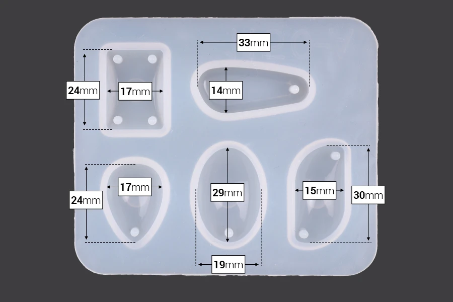 Stampo in silicone con varie forme per gioielli 94x79 mm Stampo in silicone con varie forme per gioielli 94x79 mm