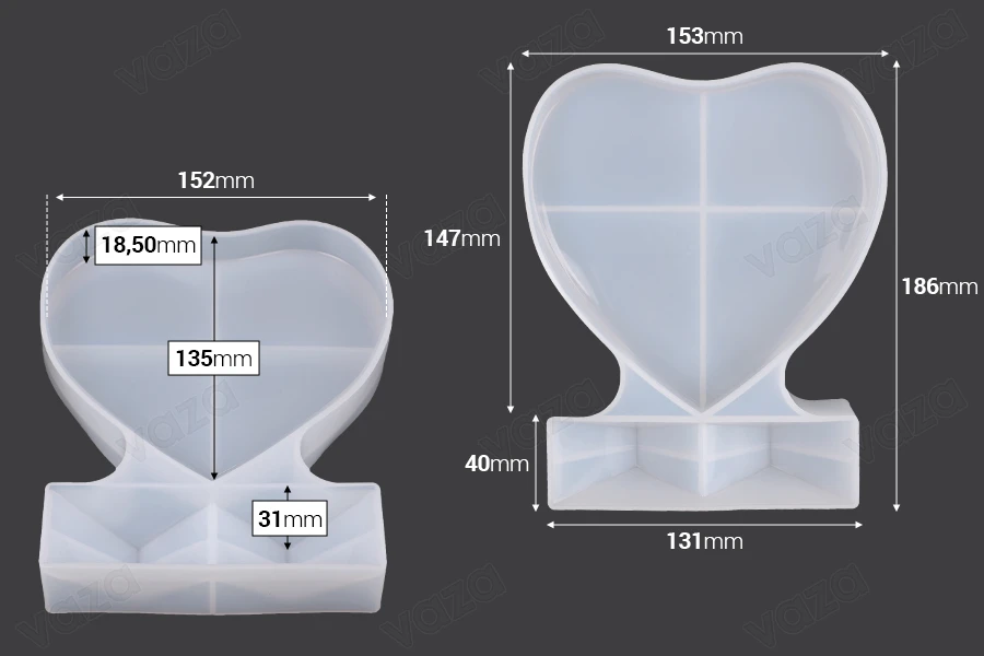 Moule en silicone pour Cadre Photo en forme de Coeur-photo_dimensions