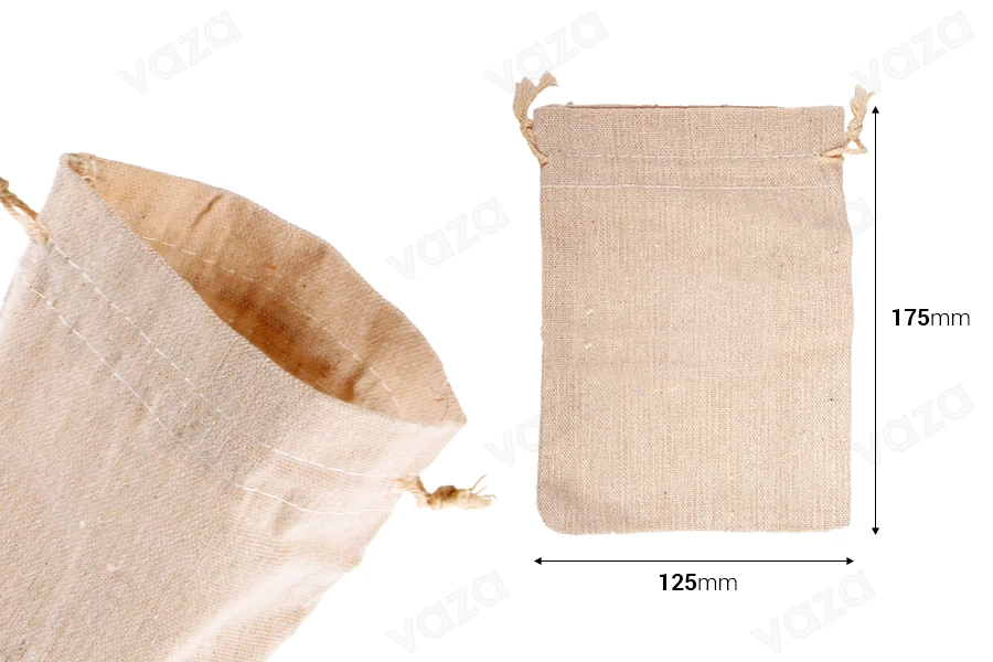 Πουγκάκι 125x175 mm βαμβακερό σε χρώμα μπεζ - 50 τμχ-εικόνα_διαστάσεις