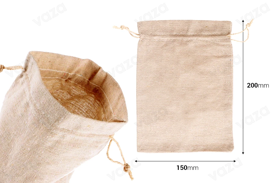 Qese 150x200 mm pambuku në ngjyrë bezhë - 25 copë Qese 150x200 mm pambuku në ngjyrë bezhë - 25 copë -imazh_dimensione