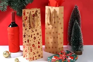 Christmas paper gift bag 120x90x360 mm for wine bottle - 12 pcs-5