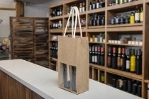 Οικολογική τσάντα μεταφοράς για 2 φιάλες κρασιού με χερούλι και παράθυρο - 5 τμχ